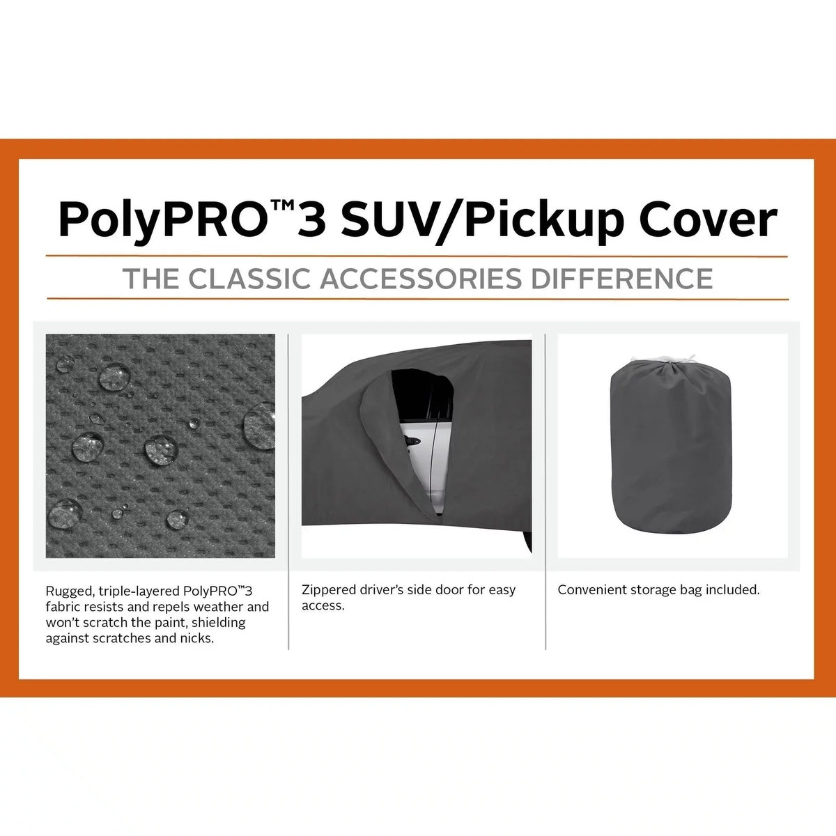 Classic Accessories OverDrive PolyPRO™ 3 Heavy-Duty Car Cover - Compact  or Truck Cover, Up to 187", Charcoal
