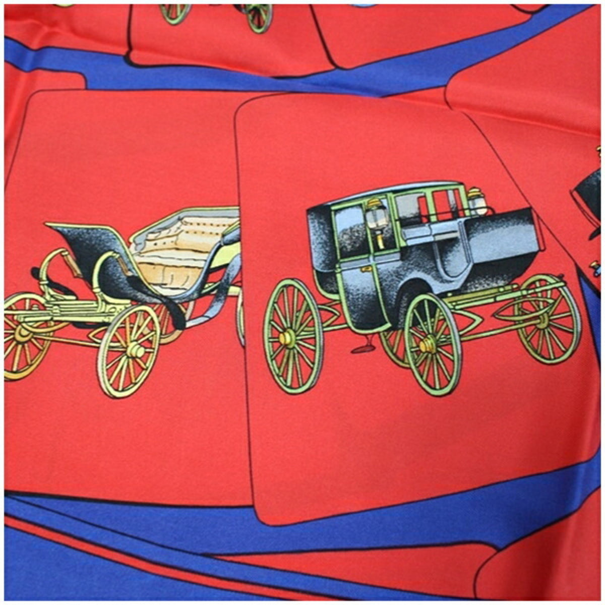 Pre-Owned Hermes Silk Scarf Muffler  (Spiral Carriage) Red x Blue  Women's (Good)