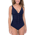 Profile By Gottex Women's -Cup Lace-Front One Piece Tummy Control Swimsuit Navy 14D