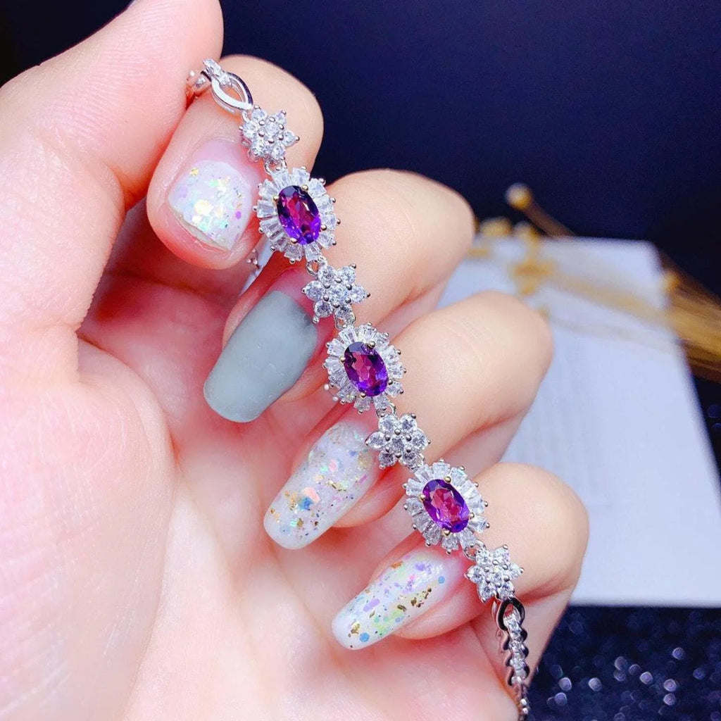 Natural Amethyst Bracelet Women  Sterling Silver Plated 18k Gold Inlaid Light Luxury