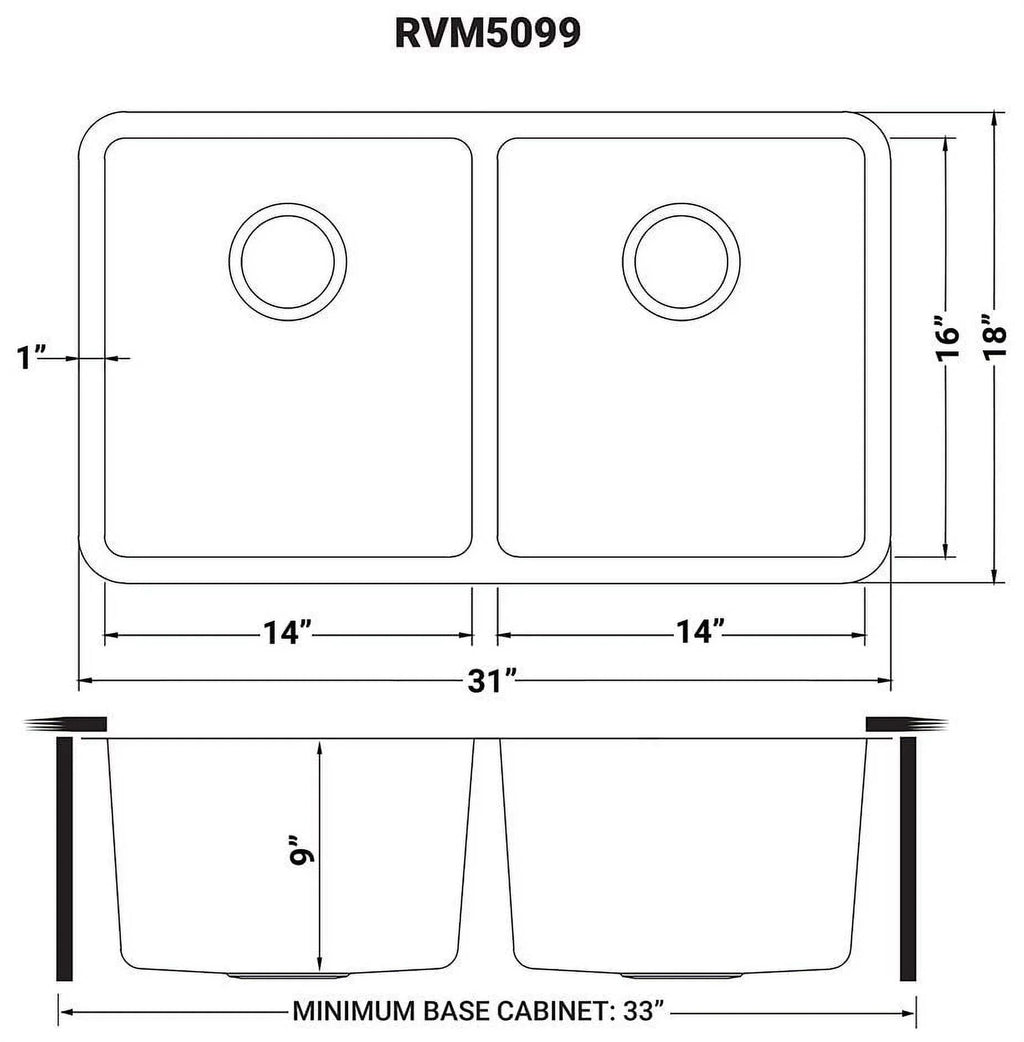 Ruvati   31 in. Undermount 50-50 Double Bowl 16 Gauge Stainless Steel Kitchen Sink