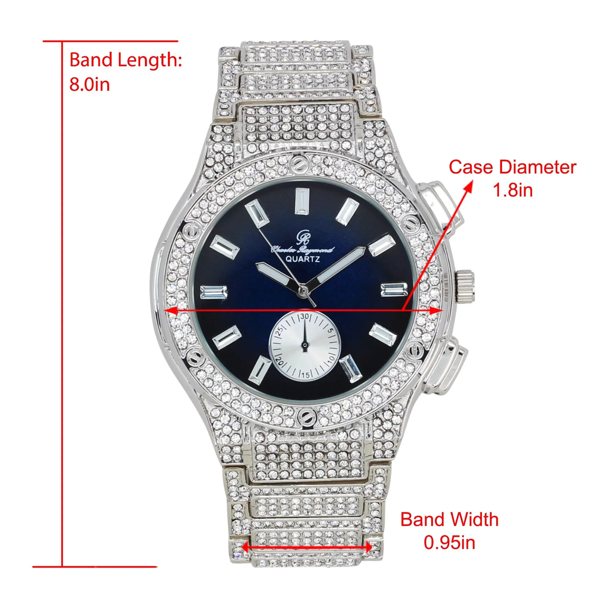 Charles Raymond Big Bling Watch Inspired by Hip Hop - Men's Iced Out Timepiece- Diamond Rhinestones on Blast -    Blue -