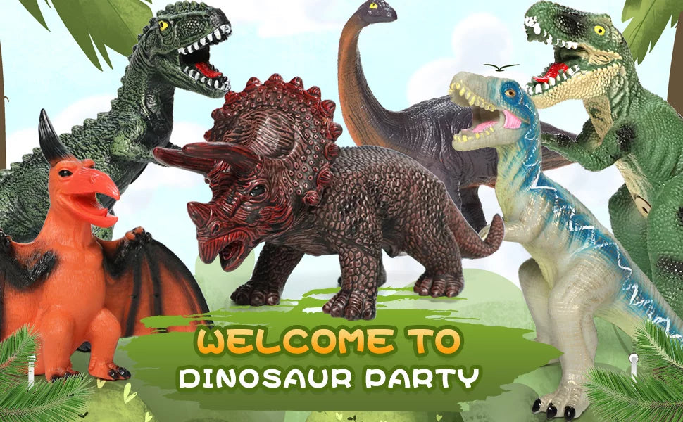 6 Piece Jumbo Dinosaur Toys for Kids and Toddlers, 13-17 Inches Blue Velociraptor -Rex, Large Soft Dinosaur Toys Set for Dinosaur Lovers - Perfect Dinosaur Party Favors, Birthday Gifts