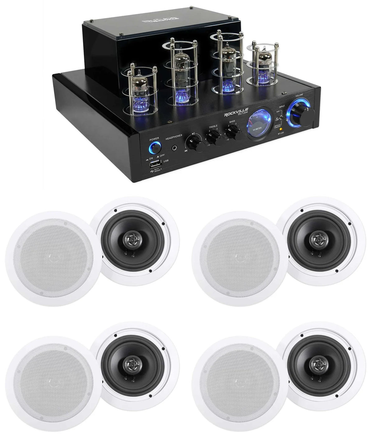 Rockville  Tube Amp/Home Theater Receiver+(8) 6.5" White Ceiling Speakers