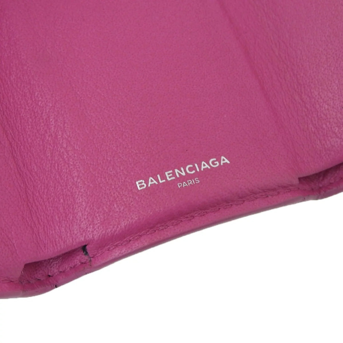 Pre-Owned Balenciaga  paper mini wallet with hook tri-fold leather pink 391446 (Fair)