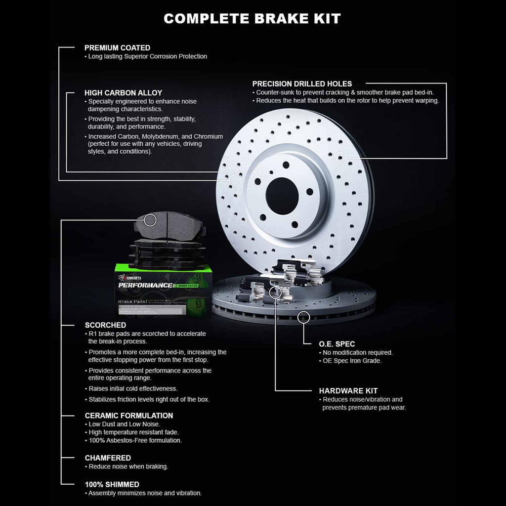 Concepts Rear Brakes and Rotors Kit |Rear Brake Pads| Brake Rotors and Pads| Performance Sport Brake Pads and Rotors| Hardware Kit|fits 2008-2017 Audi ,  allroad,  Quattro, ,  Quattro,