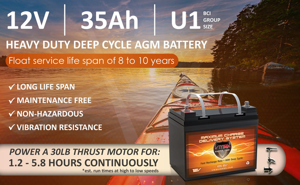 Vmax -857 12 Volt 35AH   Battery for Minn Kota Traxxis 45lb Trolling Motor Boat Vehicle