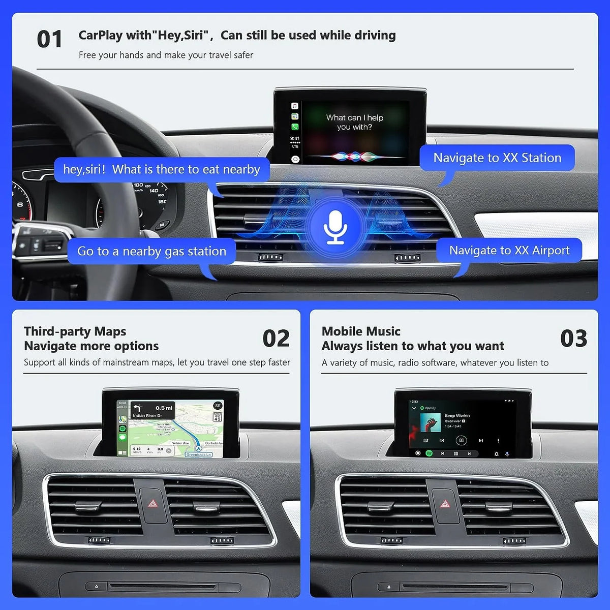 Road Top Wireless Carplay Android Auto Module for Audi  2014-2018 Year with  3G, (+ Car Software Version), Carplay Retrofit Kit Decoder, Support Mirrorlink, Camera
