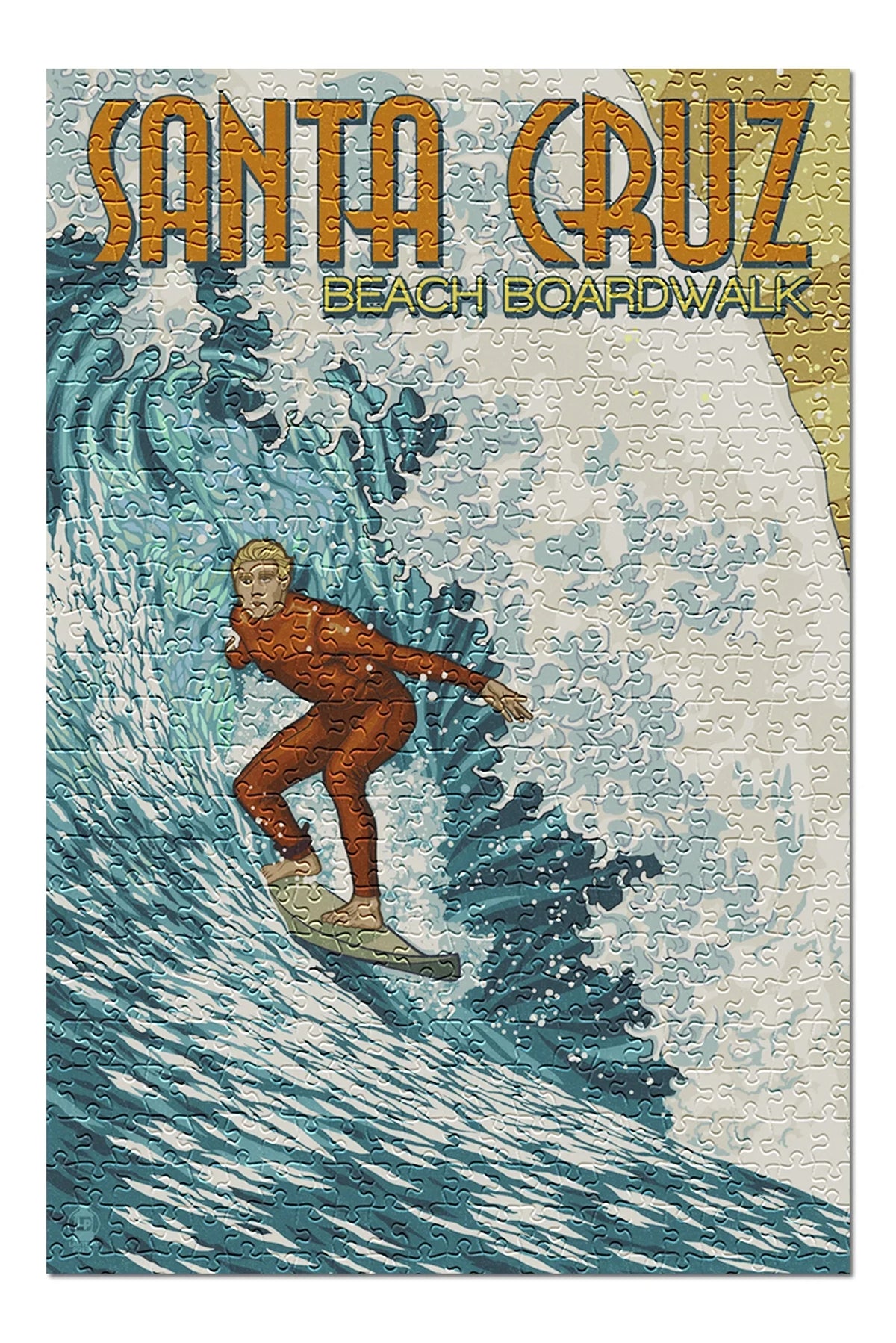 Santa Cruz, California, Stylized Surfer (19x27 inches, Premium 500 Piece Jigsaw Puzzle for Adults and Family, Made in )