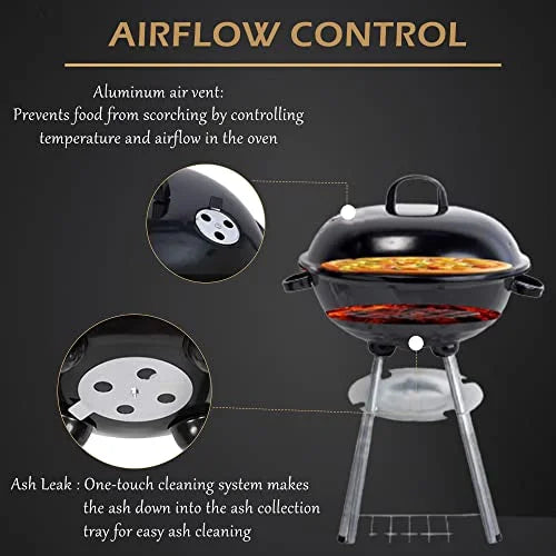 Kettle Charcoal Grill Outdoor Portable Grill Backyard Cooking Stainless Steel for Standing & Grilling Steaks, Burgers, Backyard Pitmaster & Tailgating (18" Black)