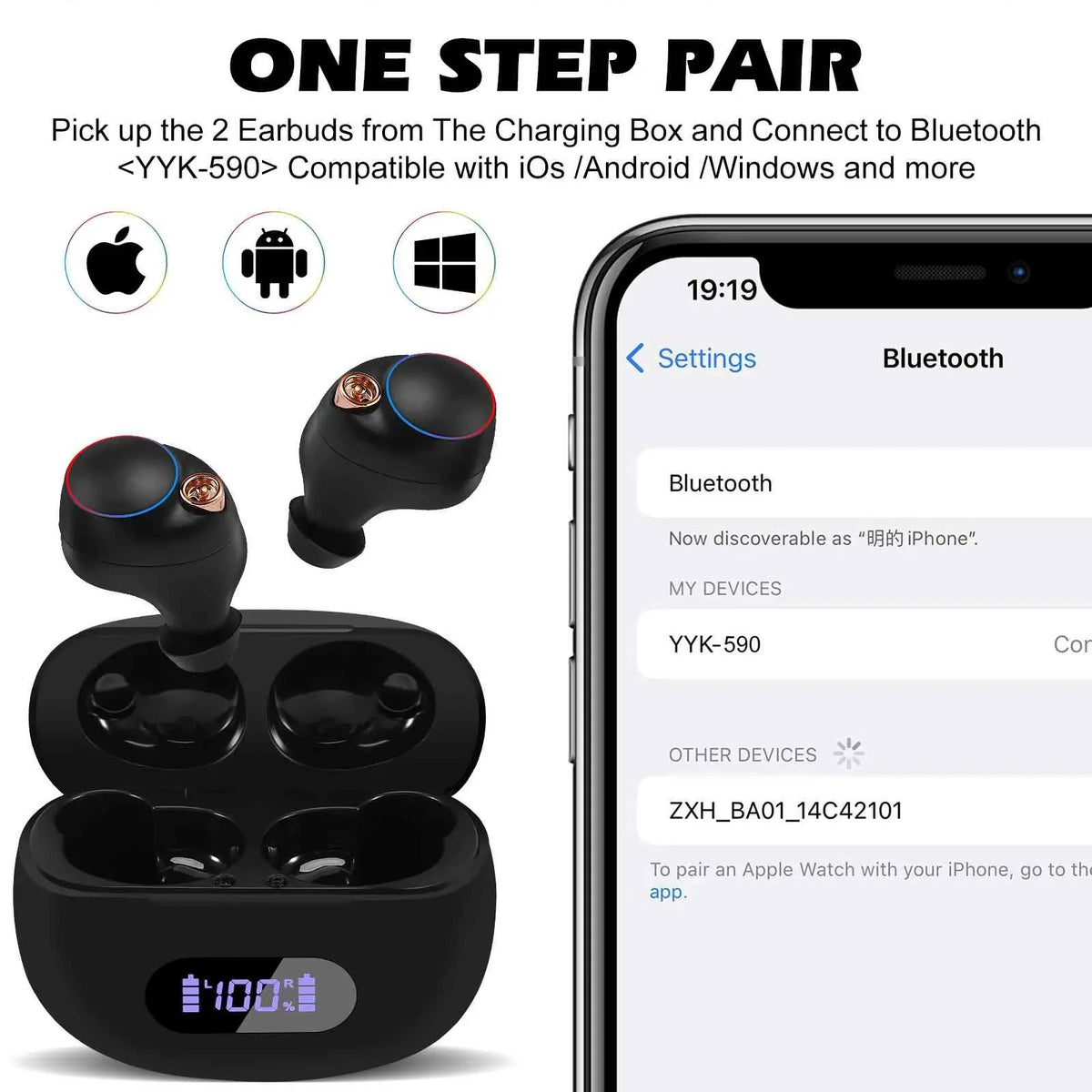UrbanX True Wireless Bluetooth Earbuds + Charging Case, Black, Dual Connect,  Water Resistance, Bluetooth 5.2 Connection, Balanced, Bass Boost Compatible with Lenovo Legion  (2023)